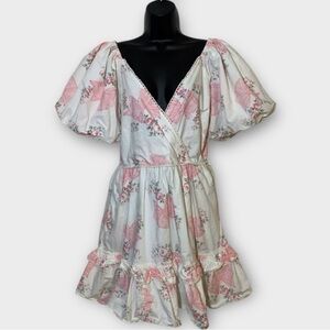 LoveShackFancy pink and white bow “Zelle” dress